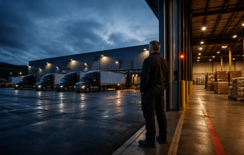Warehouse director overseeing trucks and loading operations