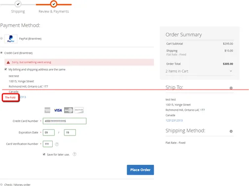 Errors block default position when Place Order