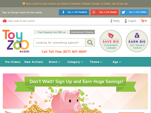 After: The Toy Zoo site with a new design, rebranding, and loyalty program.