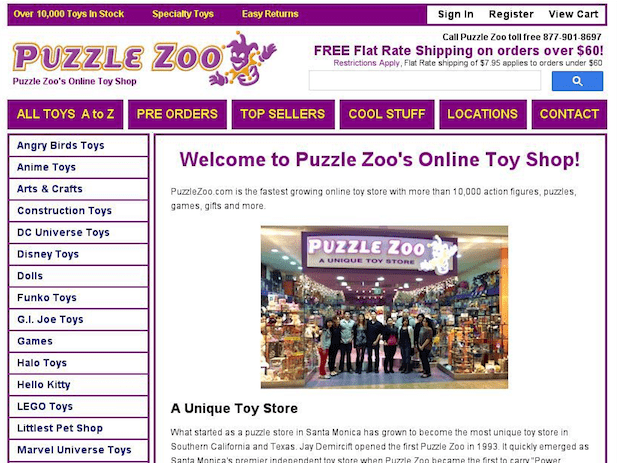 Before: The Toy Zoo site prior to Rocket Web's redesign and rebrand